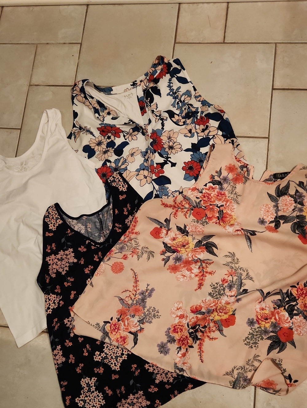 LOFT Mixed Floral and Solid Tank Pack - White, Navy, Blush, Cream